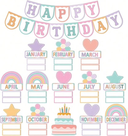 56 Pieces Happy Birthday Bulletin Board Set, Birthday Chart For Classroom, Birthday'S Board Classroom Decor, Birthdays Cutouts For School Wall Decoration