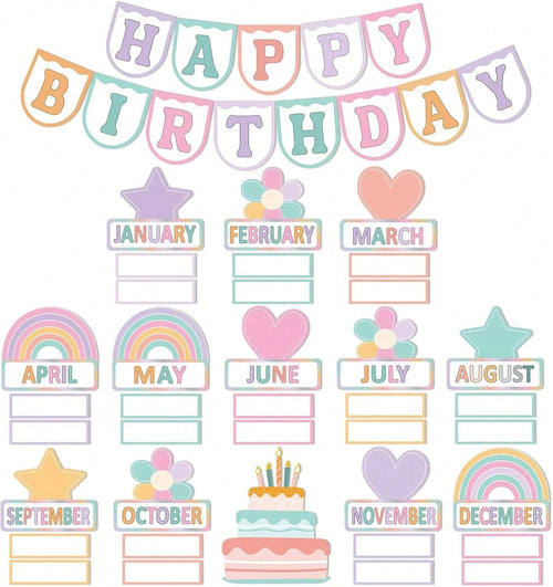 56 Pieces Happy Birthday Bulletin Board Set, Birthday Chart For Classroom, Birthday'S Board Classroom Decor, Birthdays Cutouts For School Wall Decoration