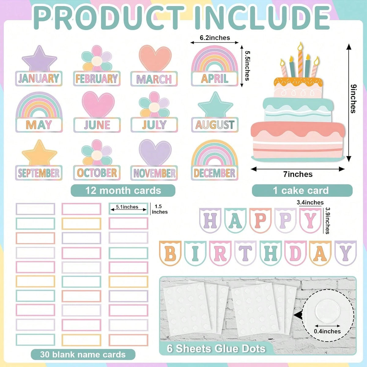 56 Pieces Happy Birthday Bulletin Board Set, Birthday Chart For Classroom, Birthday'S Board Classroom Decor, Birthdays Cutouts For School Wall Decoration