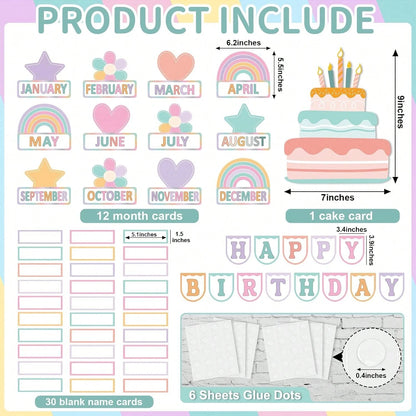 56 Pieces Happy Birthday Bulletin Board Set, Birthday Chart For Classroom, Birthday'S Board Classroom Decor, Birthdays Cutouts For School Wall Decoration