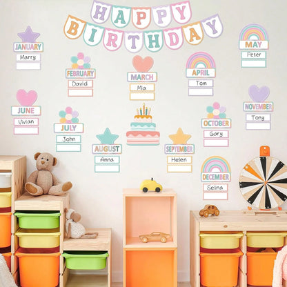 56 Pieces Happy Birthday Bulletin Board Set, Birthday Chart For Classroom, Birthday'S Board Classroom Decor, Birthdays Cutouts For School Wall Decoration