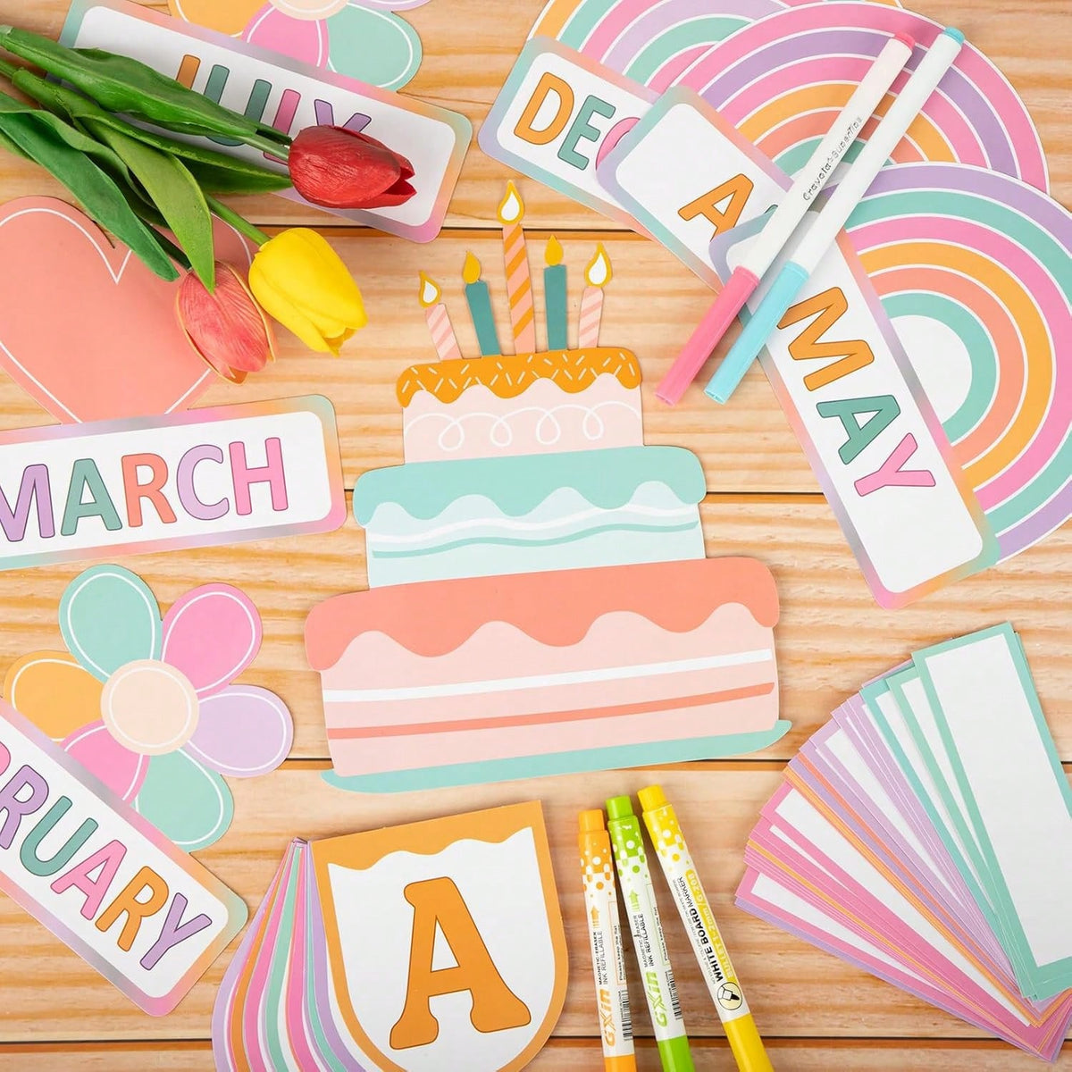 56 Pieces Happy Birthday Bulletin Board Set, Birthday Chart For Classroom, Birthday'S Board Classroom Decor, Birthdays Cutouts For School Wall Decoration