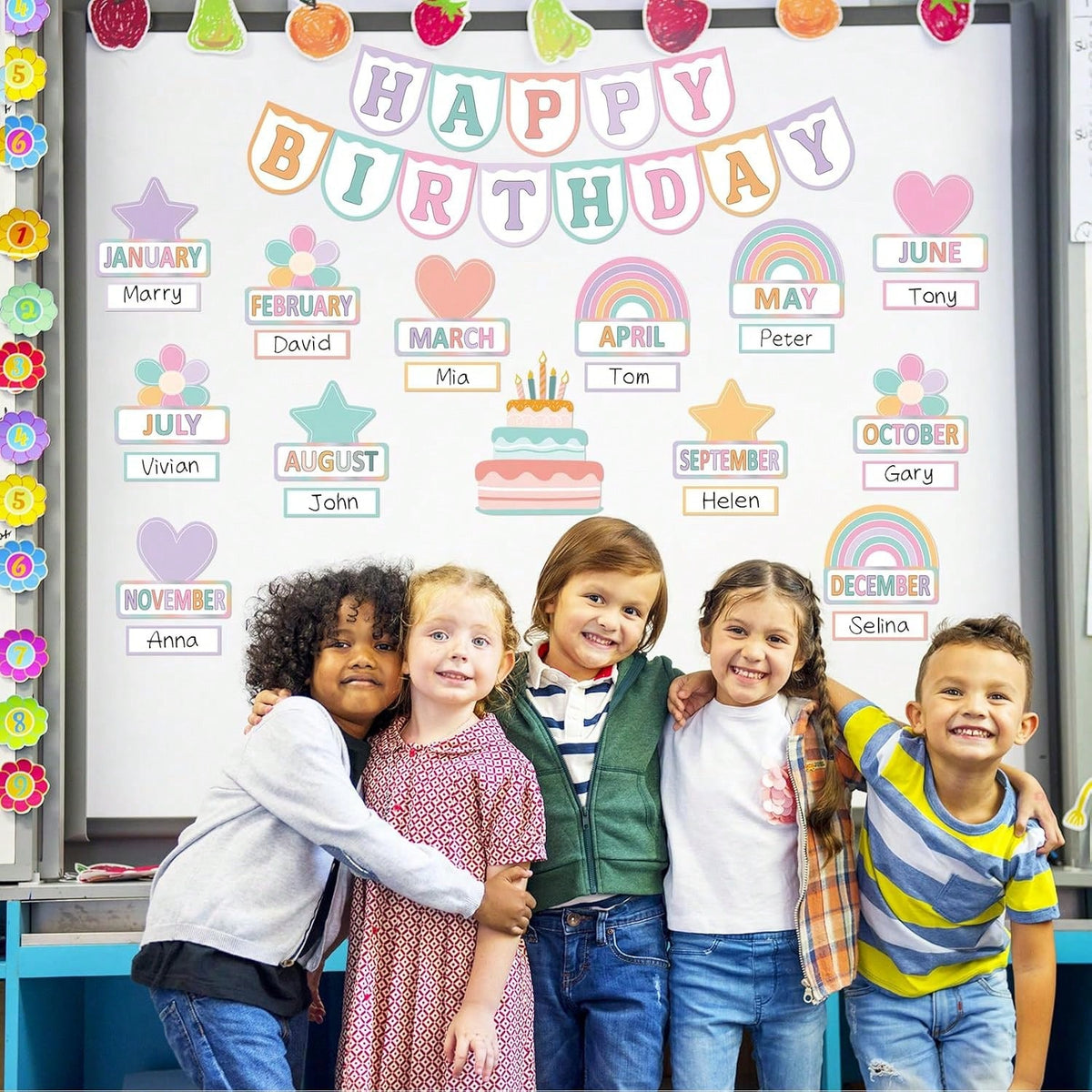 56 Pieces Happy Birthday Bulletin Board Set, Birthday Chart For Classroom, Birthday'S Board Classroom Decor, Birthdays Cutouts For School Wall Decoration