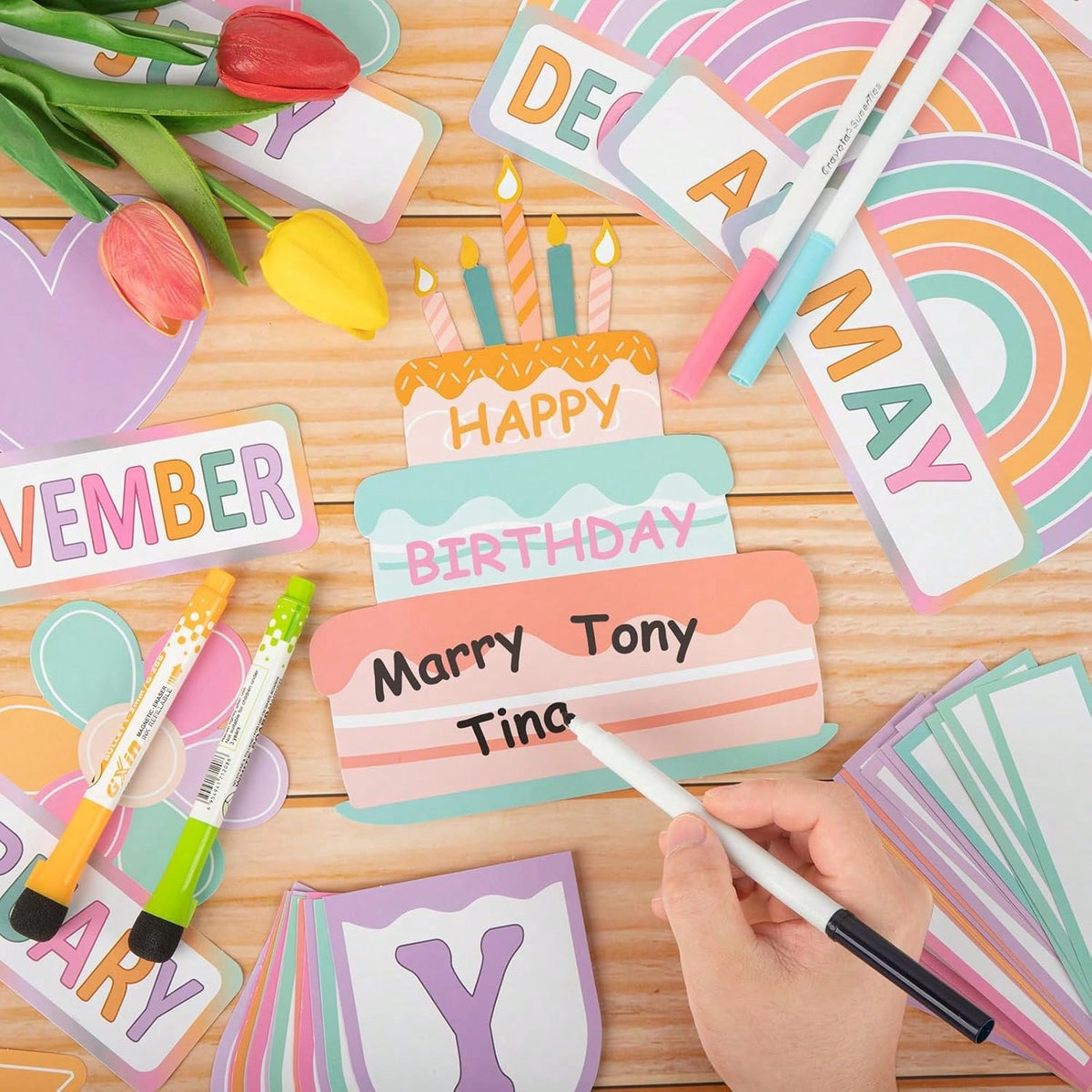56 Pieces Happy Birthday Bulletin Board Set, Birthday Chart For Classroom, Birthday'S Board Classroom Decor, Birthdays Cutouts For School Wall Decoration