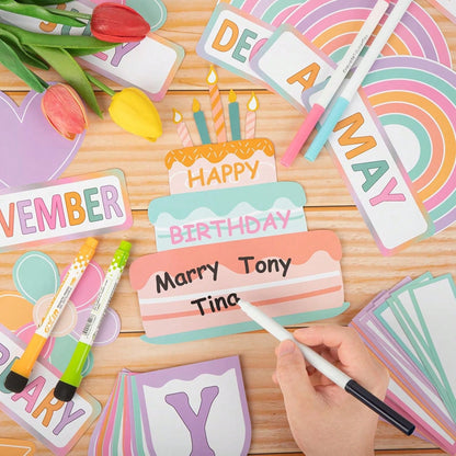 56 Pieces Happy Birthday Bulletin Board Set, Birthday Chart For Classroom, Birthday'S Board Classroom Decor, Birthdays Cutouts For School Wall Decoration