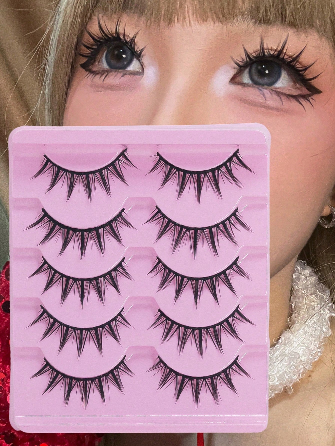 5Pairs Makeup False Eyelashes, Manga Lashes, Wispy Anime False Eyelashes Natural Look, Fluffy Spiky Eyelashes, Cartoon Lashes Strip Lashes,Lashes,Eyelashes,Fake Lashes