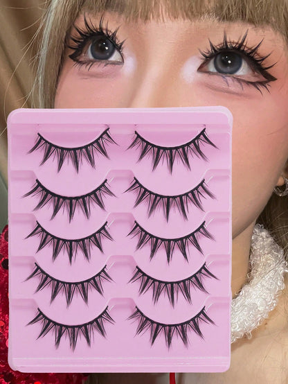 5Pairs Makeup False Eyelashes, Manga Lashes, Wispy Anime False Eyelashes Natural Look, Fluffy Spiky Eyelashes, Cartoon Lashes Strip Lashes,Lashes,Eyelashes,Fake Lashes