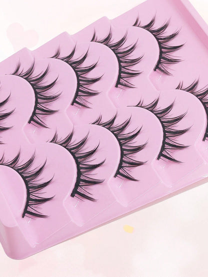 5Pairs Makeup False Eyelashes, Manga Lashes, Wispy Anime False Eyelashes Natural Look, Fluffy Spiky Eyelashes, Cartoon Lashes Strip Lashes,Lashes,Eyelashes,Fake Lashes