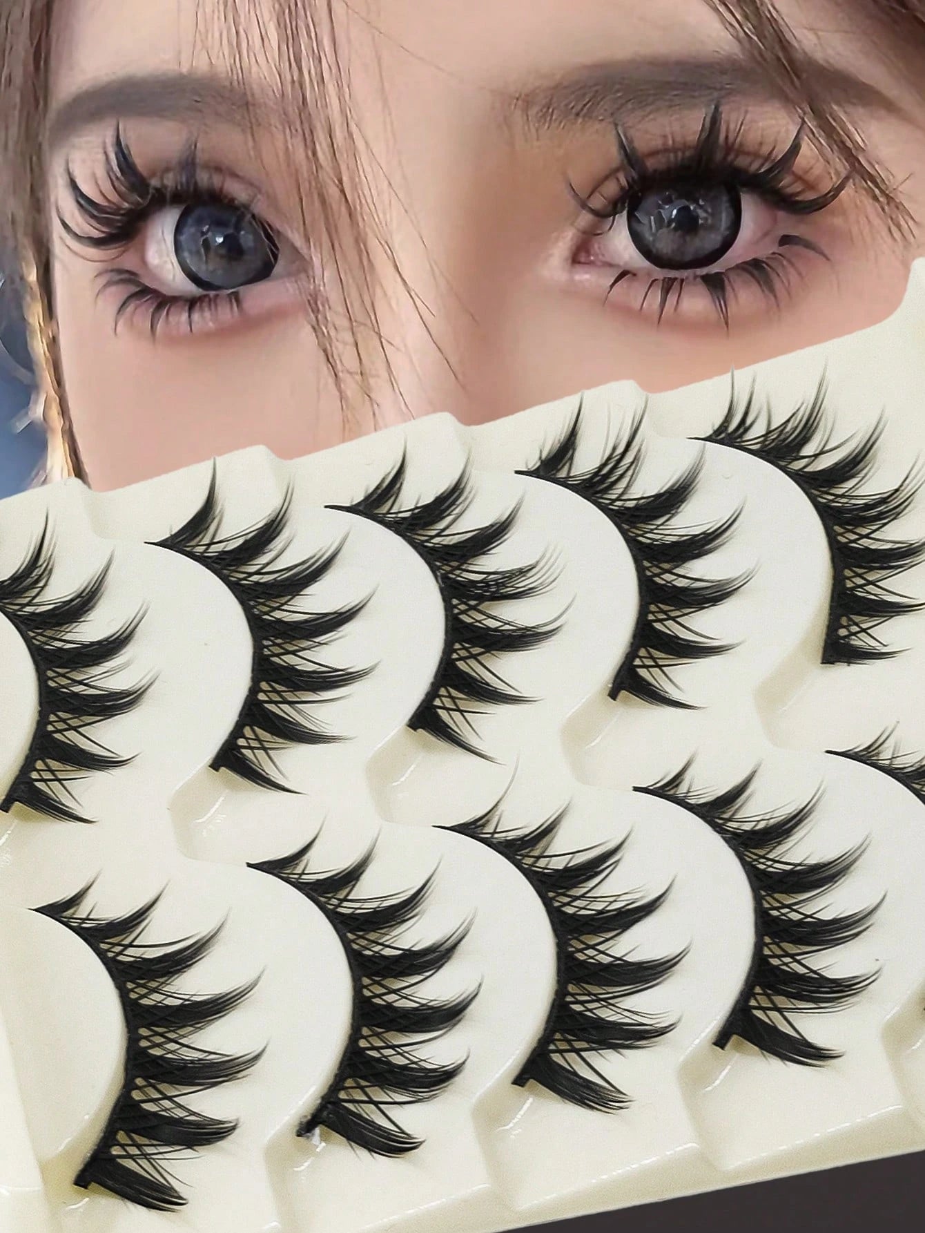 5Pairs Makeup False Eyelashes, Manga Lashes, Wispy Anime False Eyelashes Natural Look, Fluffy Spiky Eyelashes, Cartoon Lashes Strip Lashes,Lashes,Eyelashes,Fake Lashes
