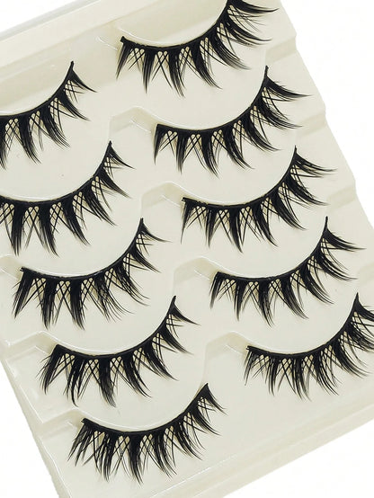 5Pairs Makeup False Eyelashes, Manga Lashes, Wispy Anime False Eyelashes Natural Look, Fluffy Spiky Eyelashes, Cartoon Lashes Strip Lashes,Lashes,Eyelashes,Fake Lashes