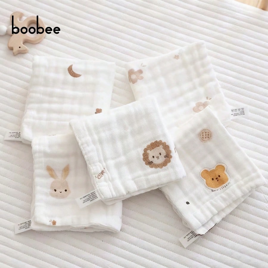 5pcs Baby Gauze Bibs, Breathable Gauze Fabric- Skin-Friendly And Non-Irritating, Soft And Delicate Touch, Fits Baby's Delicate Skin, Resistant To Fading After Multiple Washes, Multiple Simple Printed