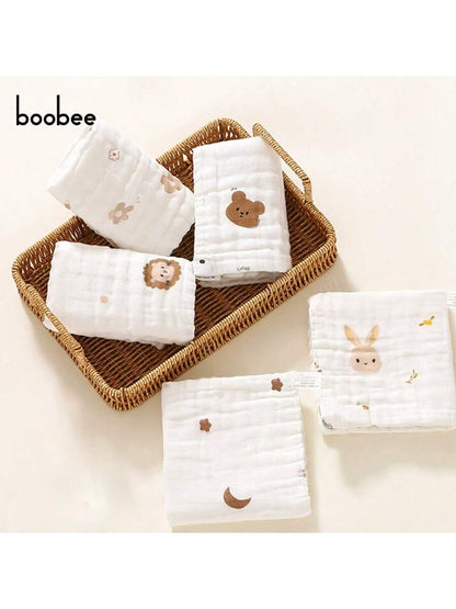 5pcs Baby Gauze Bibs, Breathable Gauze Fabric- Skin-Friendly And Non-Irritating, Soft And Delicate Touch, Fits Baby's Delicate Skin, Resistant To Fading After Multiple Washes, Multiple Simple Printed