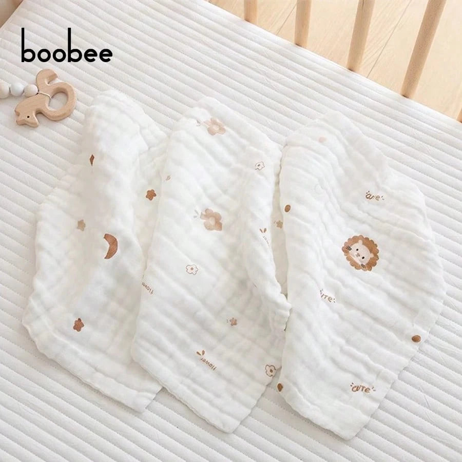 5pcs Baby Gauze Bibs, Breathable Gauze Fabric- Skin-Friendly And Non-Irritating, Soft And Delicate Touch, Fits Baby's Delicate Skin, Resistant To Fading After Multiple Washes, Multiple Simple Printed