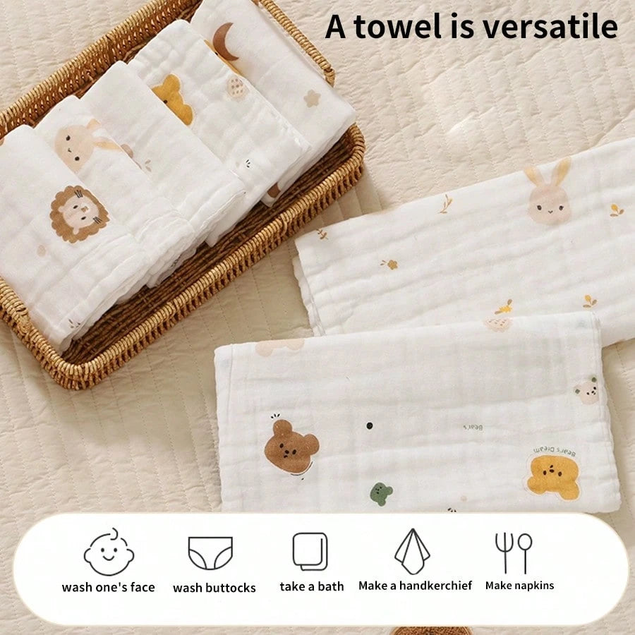 5pcs Baby Gauze Bibs, Breathable Gauze Fabric- Skin-Friendly And Non-Irritating, Soft And Delicate Touch, Fits Baby's Delicate Skin, Resistant To Fading After Multiple Washes, Multiple Simple Printed