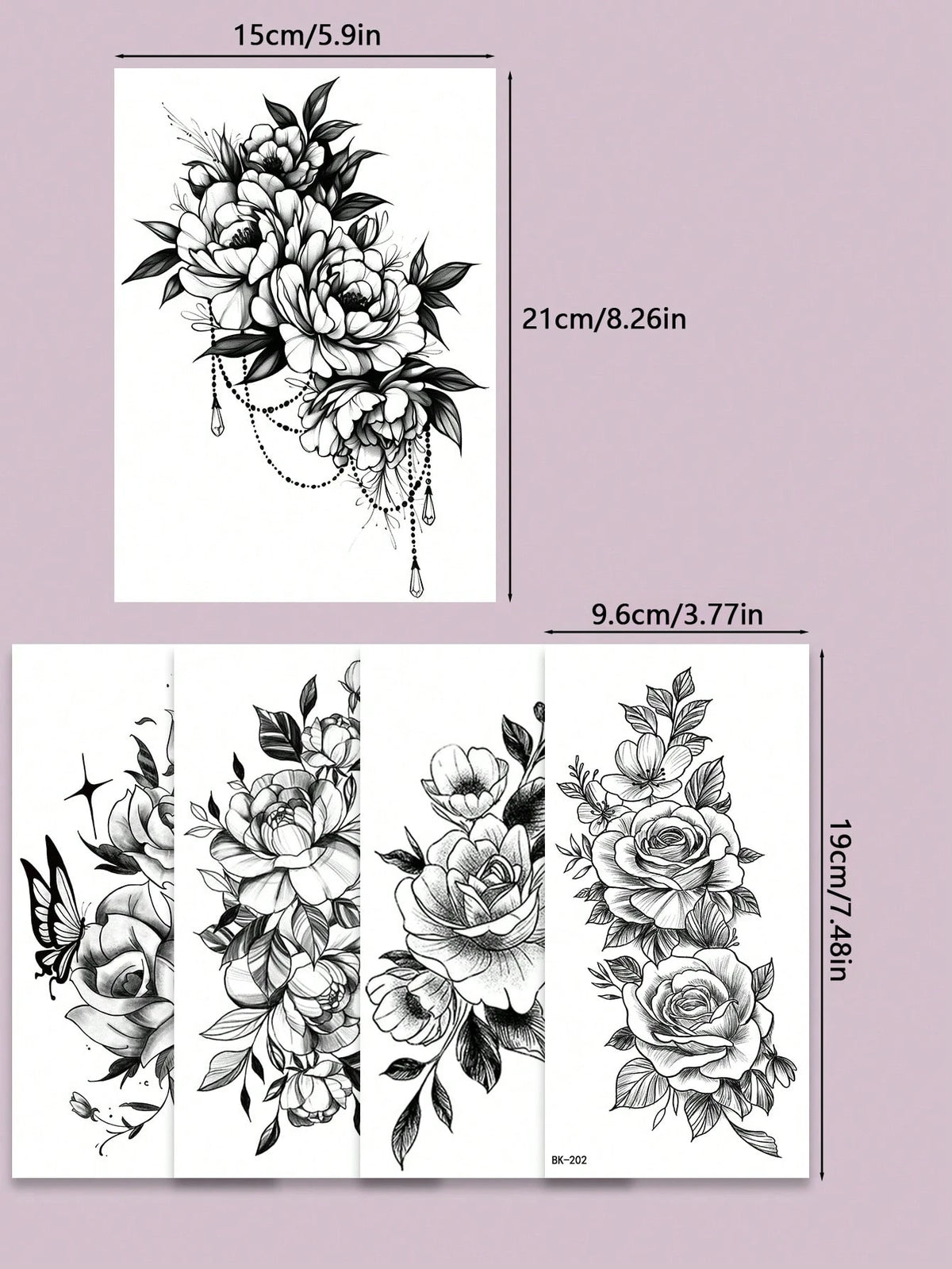 5pcs Black Floral Temporary Tattoo Stickers, Black Floral & Butterfly Pattern Tattoo Stickers, Waterproof & Sweat-Resistant Fake Tattoos, Suitable For Abdomen, Legs And Back, Perfect For Festivals, Pa