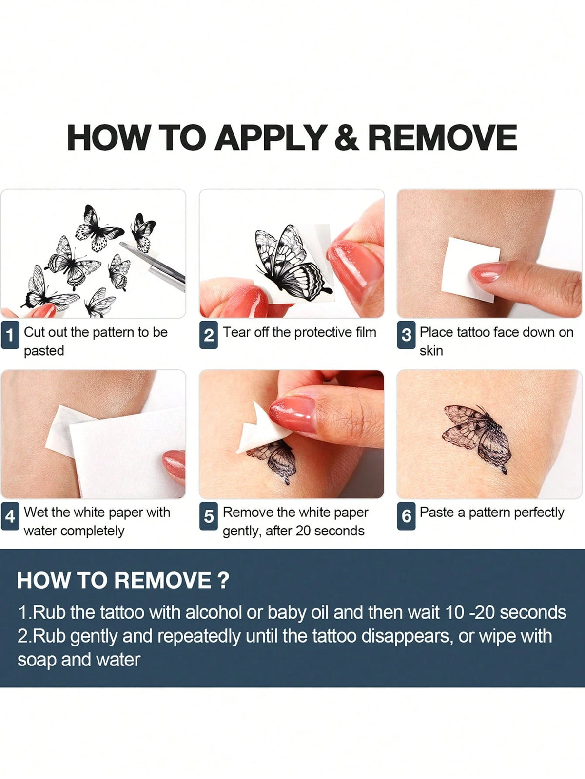 5pcs Black Floral Temporary Tattoo Stickers, Black Floral & Butterfly Pattern Tattoo Stickers, Waterproof & Sweat-Resistant Fake Tattoos, Suitable For Abdomen, Legs And Back, Perfect For Festivals, Pa
