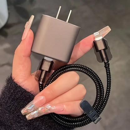 5pcs Matte Gray Charging Adapter Protector Case, Data Cable Protector, Winding Organizer Compatible With Iphone 14/15 Pro Max, 13/12/11 18/20W Charger, Boyfriend/Girlfriend Gift