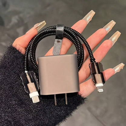5pcs Matte Gray Charging Adapter Protector Case, Data Cable Protector, Winding Organizer Compatible With Iphone 14/15 Pro Max, 13/12/11 18/20W Charger, Boyfriend/Girlfriend Gift