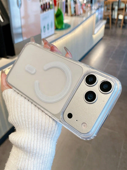 5pcs Minimalist, Dopamine, Transparent Magnetic, Black Matte Lens Protection, Litchi Texture Faux Leather, Glossy Pink Phone Cases, Ultra-Thin Full Coverage Lens Raised Anti-Fall Protective Case, Comp
