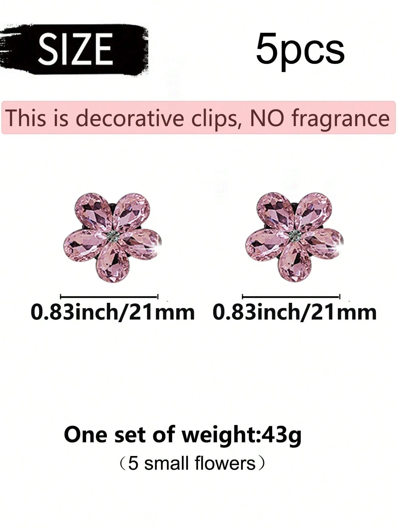 5pcs Pink Small Crystal Set Car Air Vent Aromatherapy Decor Clip Shiny Car Interior Decoration
