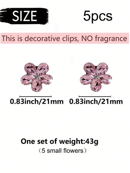 5pcs Pink Small Crystal Set Car Air Vent Aromatherapy Decor Clip Shiny Car Interior Decoration