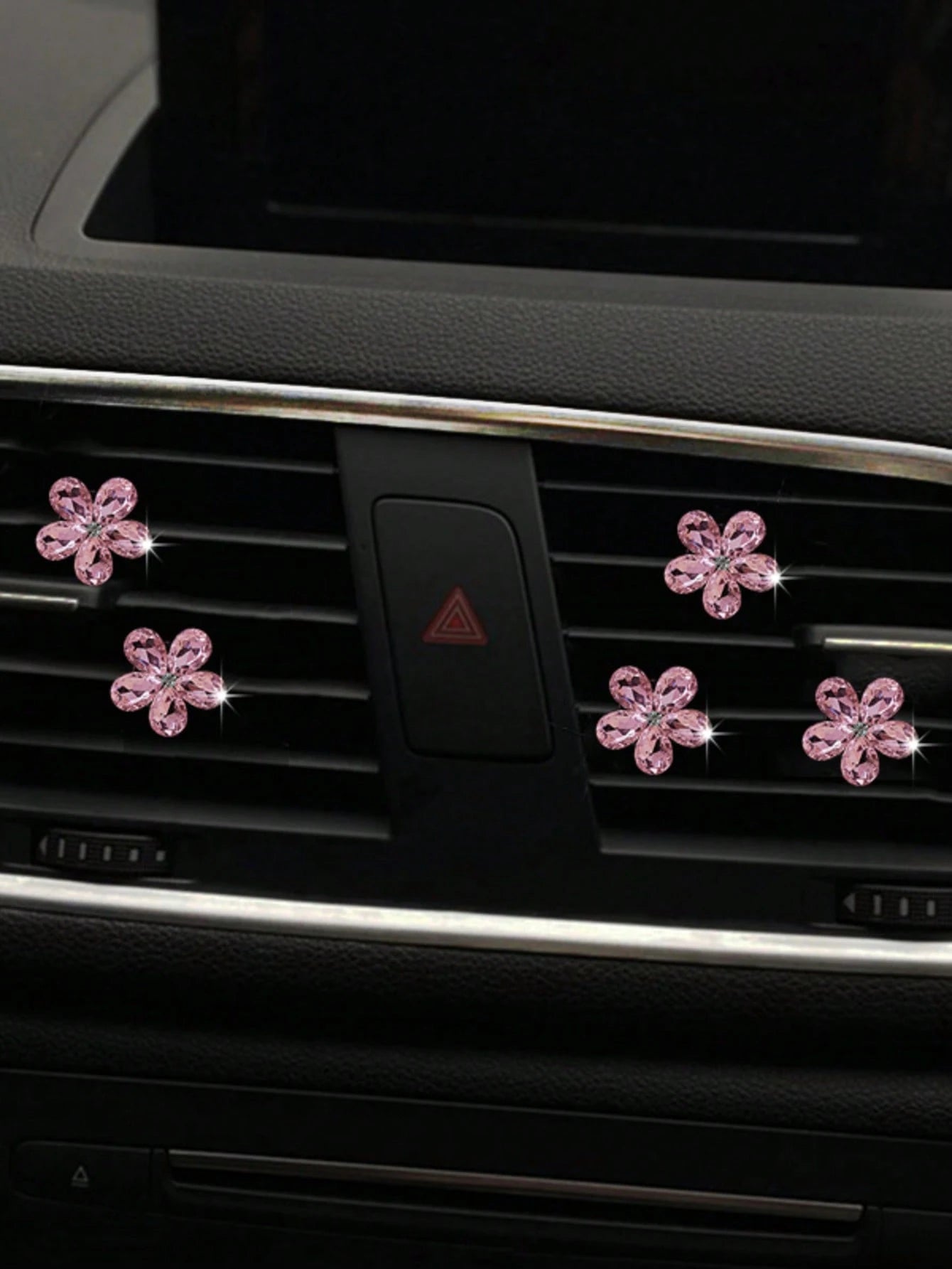 5pcs Pink Small Crystal Set Car Air Vent Aromatherapy Decor Clip Shiny Car Interior Decoration