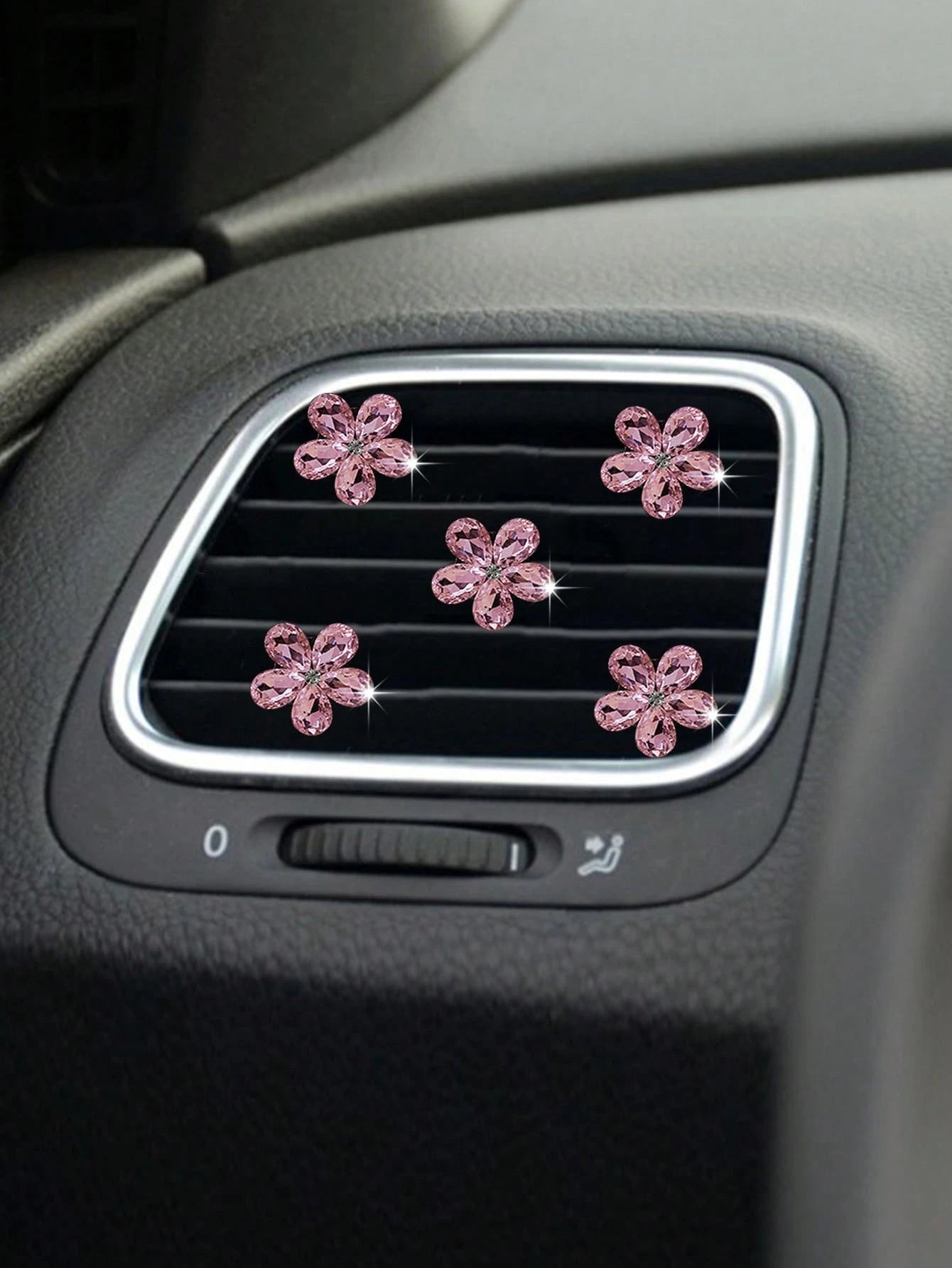 5pcs Pink Small Crystal Set Car Air Vent Aromatherapy Decor Clip Shiny Car Interior Decoration