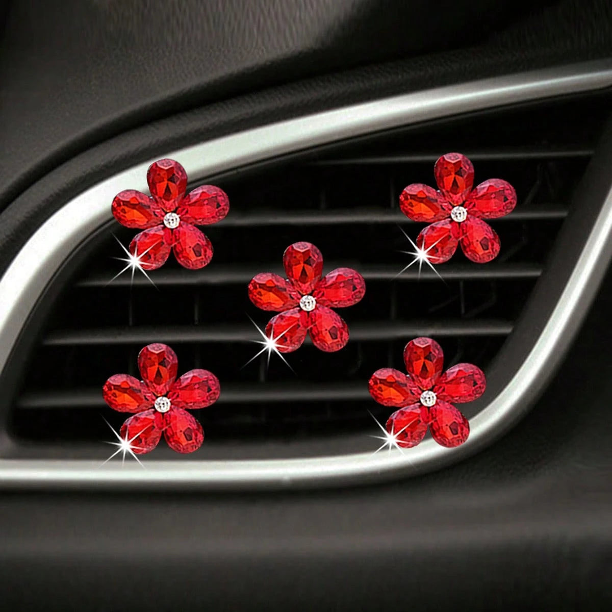 5pcs Pink Small Crystal Set Car Air Vent Aromatherapy Decor Clip Shiny Car Interior Decoration