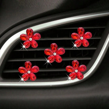 5pcs Pink Small Crystal Set Car Air Vent Aromatherapy Decor Clip Shiny Car Interior Decoration