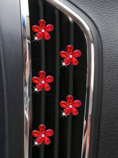 5pcs Pink Small Crystal Set Car Air Vent Aromatherapy Decor Clip Shiny Car Interior Decoration