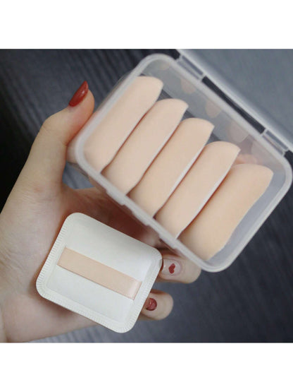 5pcs Round Shape Portable Foundation Powder Puff Drop Shape Beauty Makeup Sponge Blender With Container Triangle Make Up Cosmetic Puff With Case Cushion Puff With Box For Travel Women Makeup Tool,Make