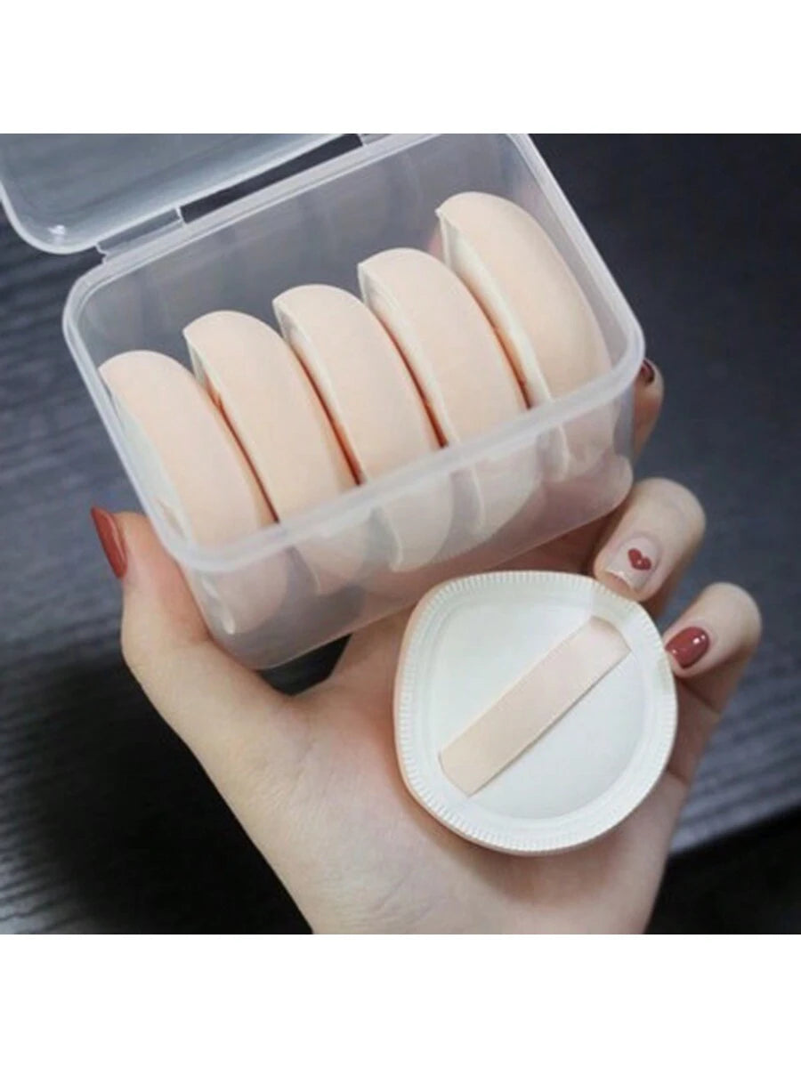 5pcs Round Shape Portable Foundation Powder Puff Drop Shape Beauty Makeup Sponge Blender With Container Triangle Make Up Cosmetic Puff With Case Cushion Puff With Box For Travel Women Makeup Tool,Make