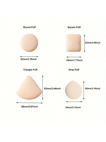 5pcs Round Shape Portable Foundation Powder Puff Drop Shape Beauty Makeup Sponge Blender With Container Triangle Make Up Cosmetic Puff With Case Cushion Puff With Box For Travel Women Makeup Tool,Make