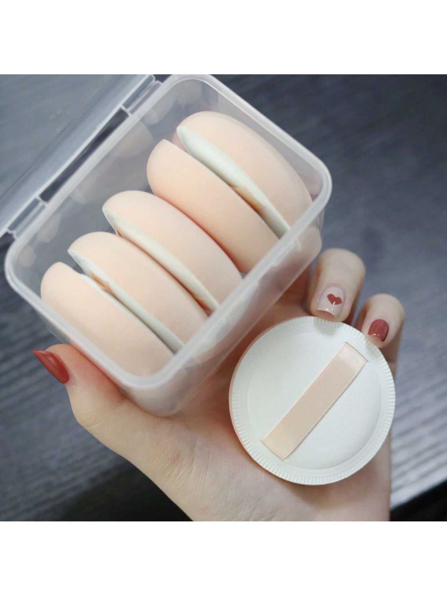 5pcs Round Shape Portable Foundation Powder Puff Drop Shape Beauty Makeup Sponge Blender With Container Triangle Make Up Cosmetic Puff With Case Cushion Puff With Box For Travel Women Makeup Tool,Make