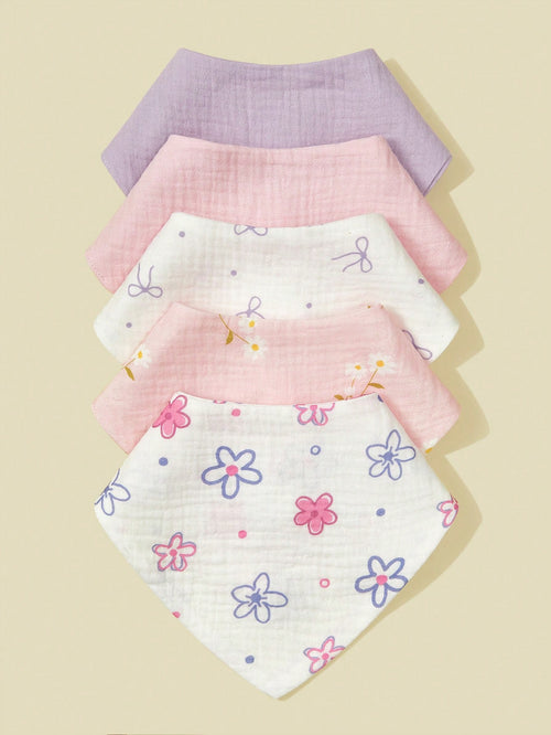 5pcs/Set Baby Bibs, Soft Cotton Muslin Drool Bibs, Floral & Animal Patterns For Boys & Girls