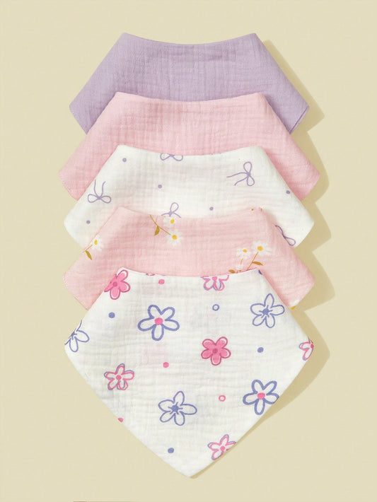 5pcs/Set Baby Bibs, Soft Cotton Muslin Drool Bibs, Floral & Animal Patterns For Boys & Girls