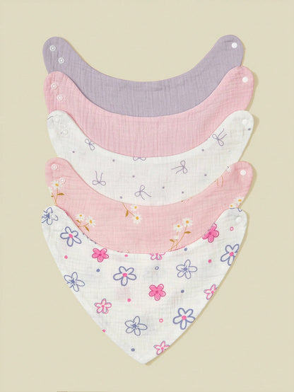 5pcs/Set Baby Bibs, Soft Cotton Muslin Drool Bibs, Floral & Animal Patterns For Boys & Girls