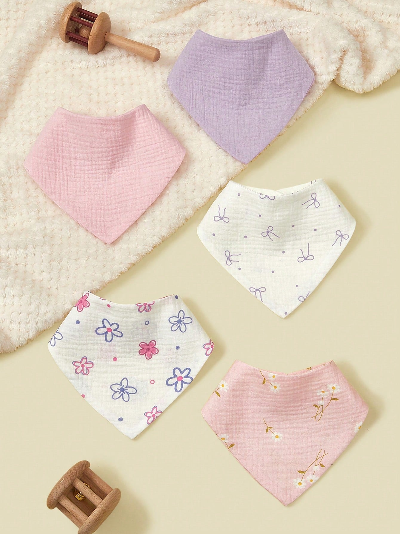5pcs/Set Baby Bibs, Soft Cotton Muslin Drool Bibs, Floral & Animal Patterns For Boys & Girls