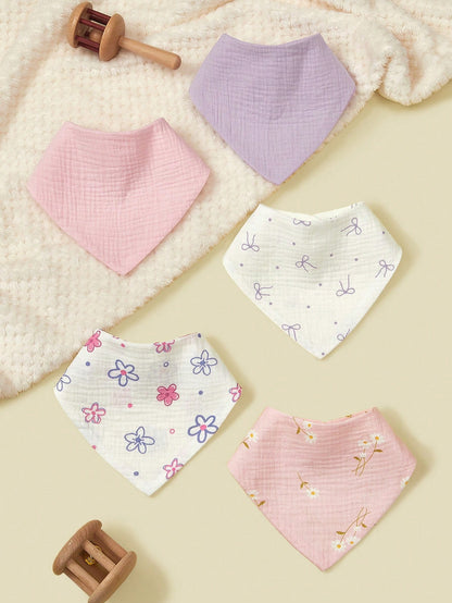 5pcs/Set Baby Bibs, Soft Cotton Muslin Drool Bibs, Floral & Animal Patterns For Boys & Girls