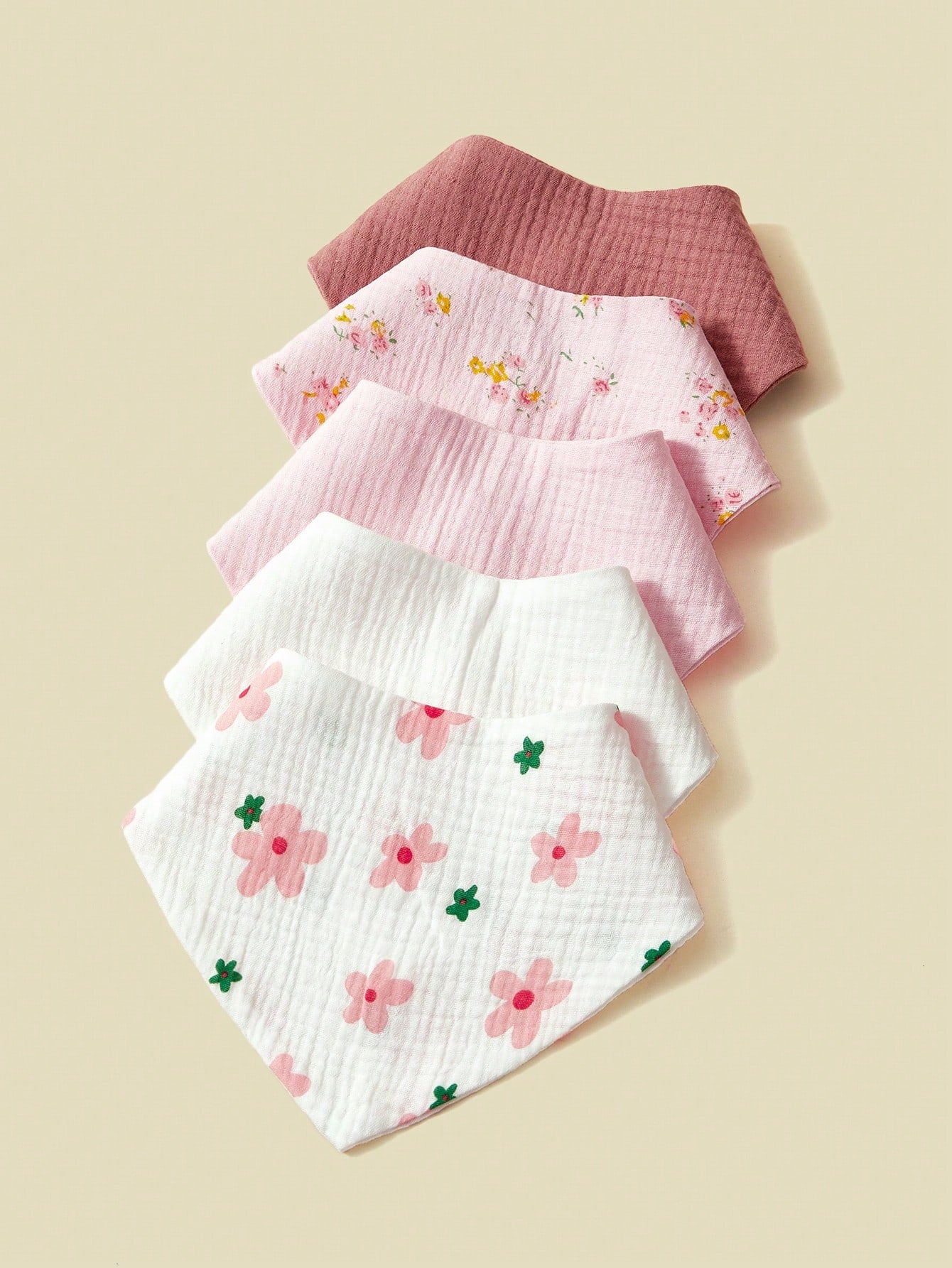 5pcs/Set Cotton Baby Bibs, Soft Gauze Triangle Drool Bandana