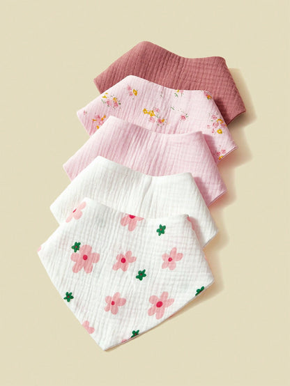5pcs/Set Cotton Baby Bibs, Soft Gauze Triangle Drool Bandana