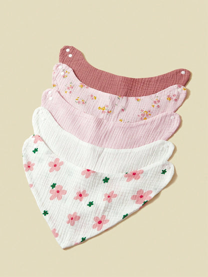 5pcs/Set Cotton Baby Bibs, Soft Gauze Triangle Drool Bandana