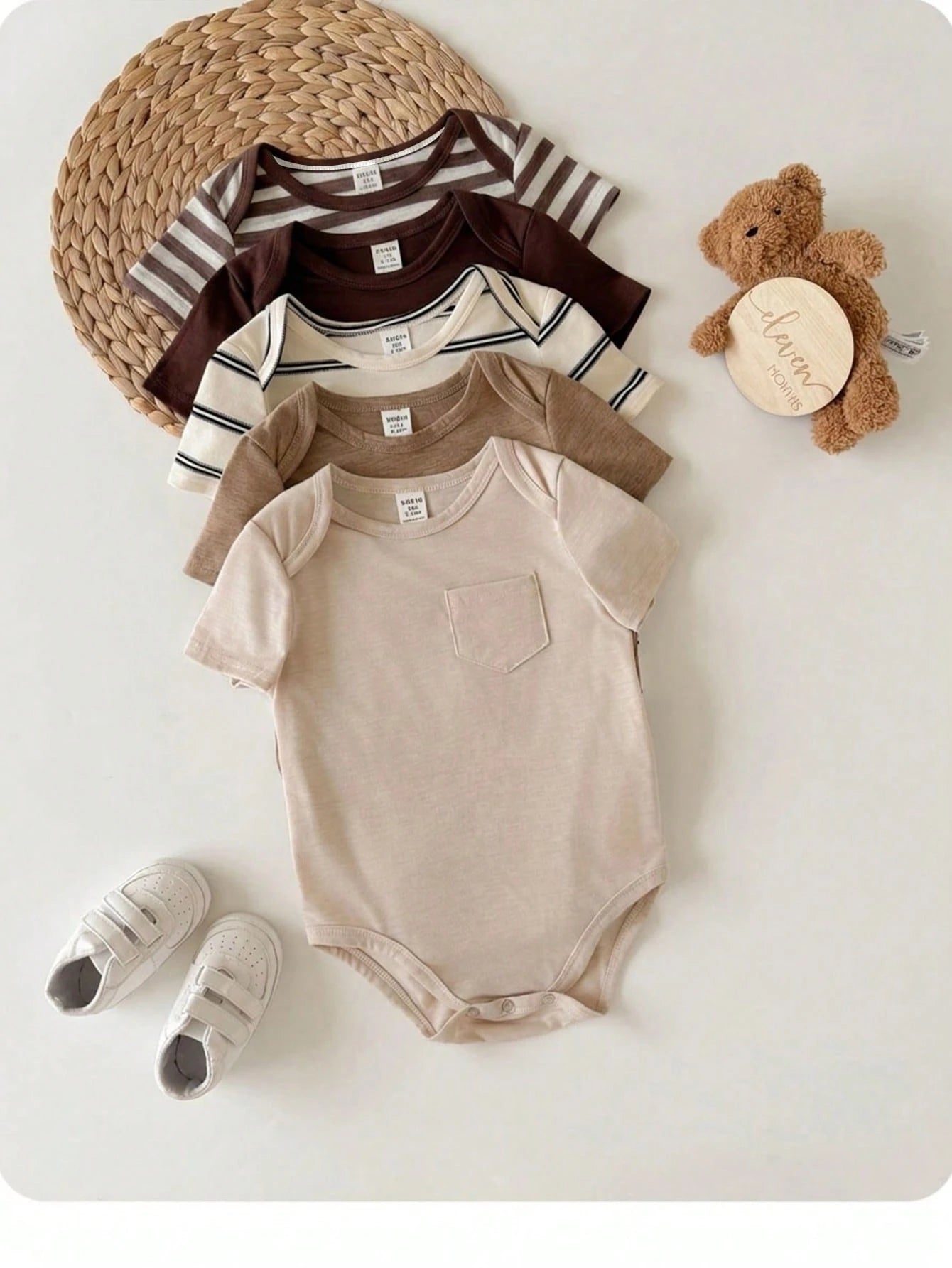 5pcs Set Unisex Newborn Baby Boys Summer Cute Multi-Purpose Knitted Striped Tank Top, Multi-Color Versatile Bodysuit Unisex Baby Clothing Suitable For Spring/Summer Daily Wear, Play, Party, Photo, Bab