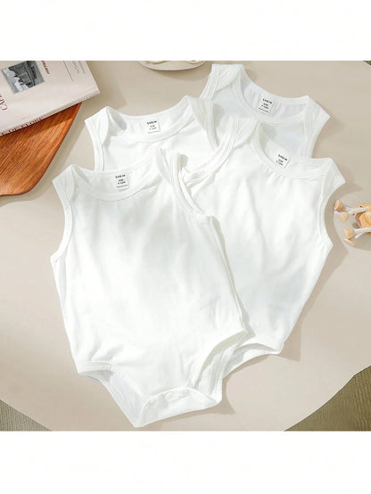 5pcs Set Unisex Newborn Baby Boys Summer Cute Multi-Purpose Knitted Striped Tank Top, Multi-Color Versatile Bodysuit Unisex Baby Clothing Suitable For Spring/Summer Daily Wear, Play, Party, Photo, Bab