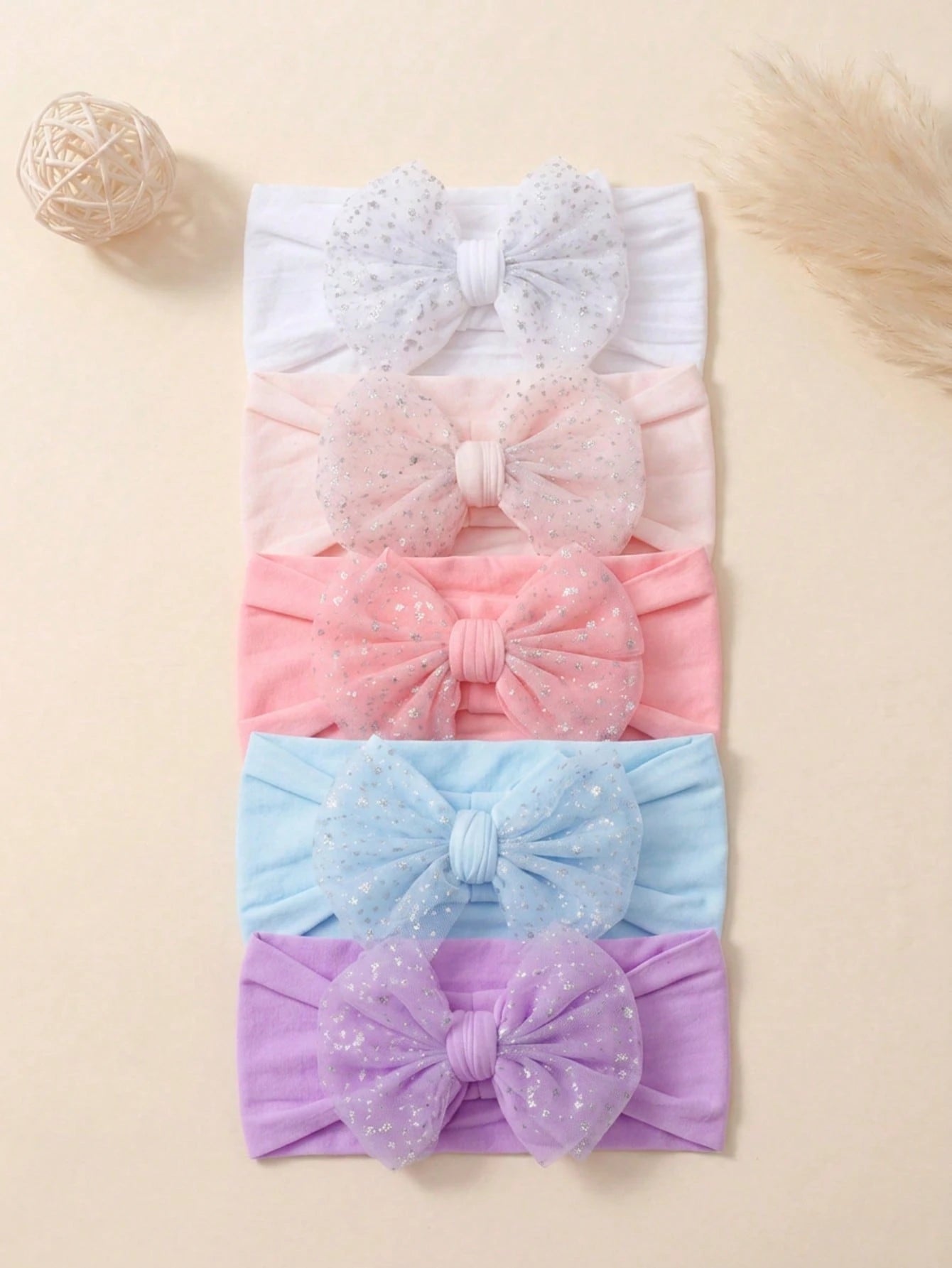 5pcs Summer Candy Color Nylon Bow Elastic Baby Headbands, Skin-Friendly Soft Princess Infant Hair Accessories, Versatile Daily Wear