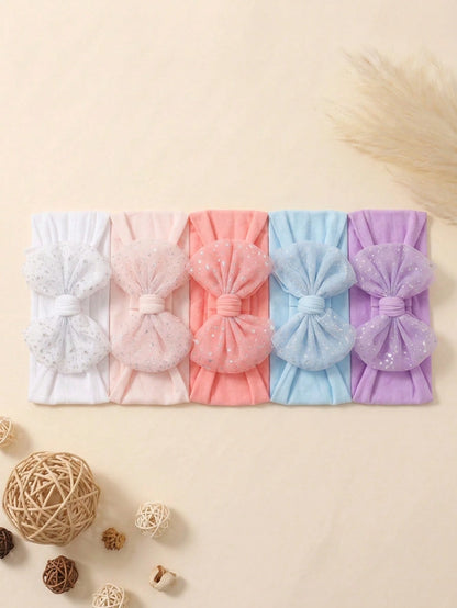 5pcs Summer Candy Color Nylon Bow Elastic Baby Headbands, Skin-Friendly Soft Princess Infant Hair Accessories, Versatile Daily Wear