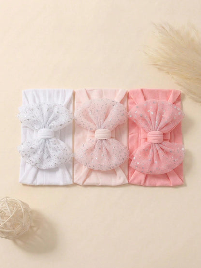 5pcs Summer Candy Color Nylon Bow Elastic Baby Headbands, Skin-Friendly Soft Princess Infant Hair Accessories, Versatile Daily Wear