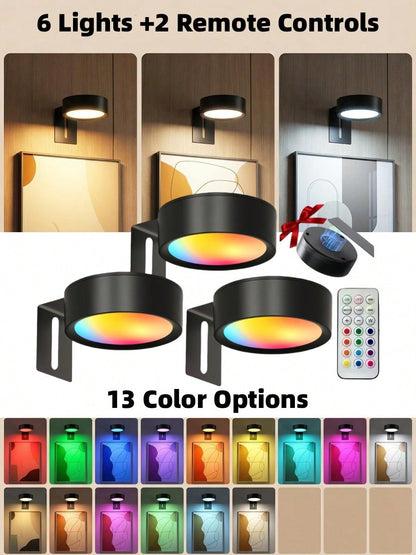 6/3/1pc RGB LED Wireless Metal Wall Lamp, Magnetic Wall Light, LED Art Display Light, LED Painting Light, Wall Decor Night Light, Home Room Decoration, Bedside, Bedroom, Study, Staircase Indoor Decora