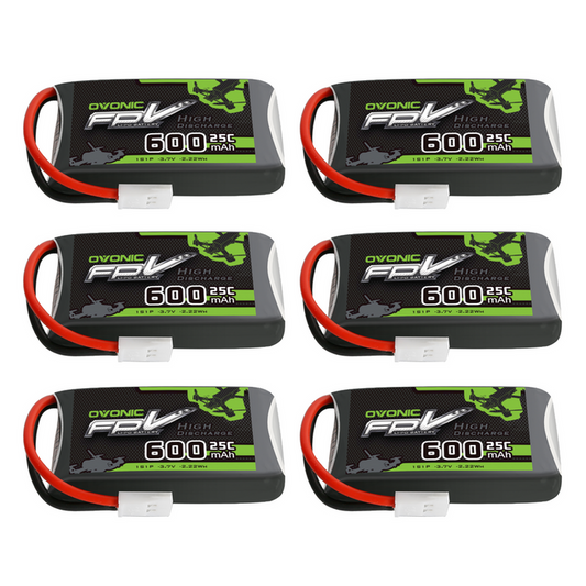 6×OVONIC 7.4V 25C 600mAh 1S LiPo Battery with XT30 Plug
