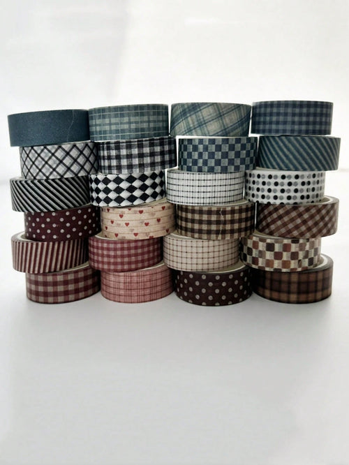 6 Rolls Vintage Plaid Washi Tape Set, Vintage Aesthetic Decorative Paper Tape Suitable For Scrapbooking, Journals, Diaries, Art Creation, Handmade Crafts, Student Back To School Decoration Supplies